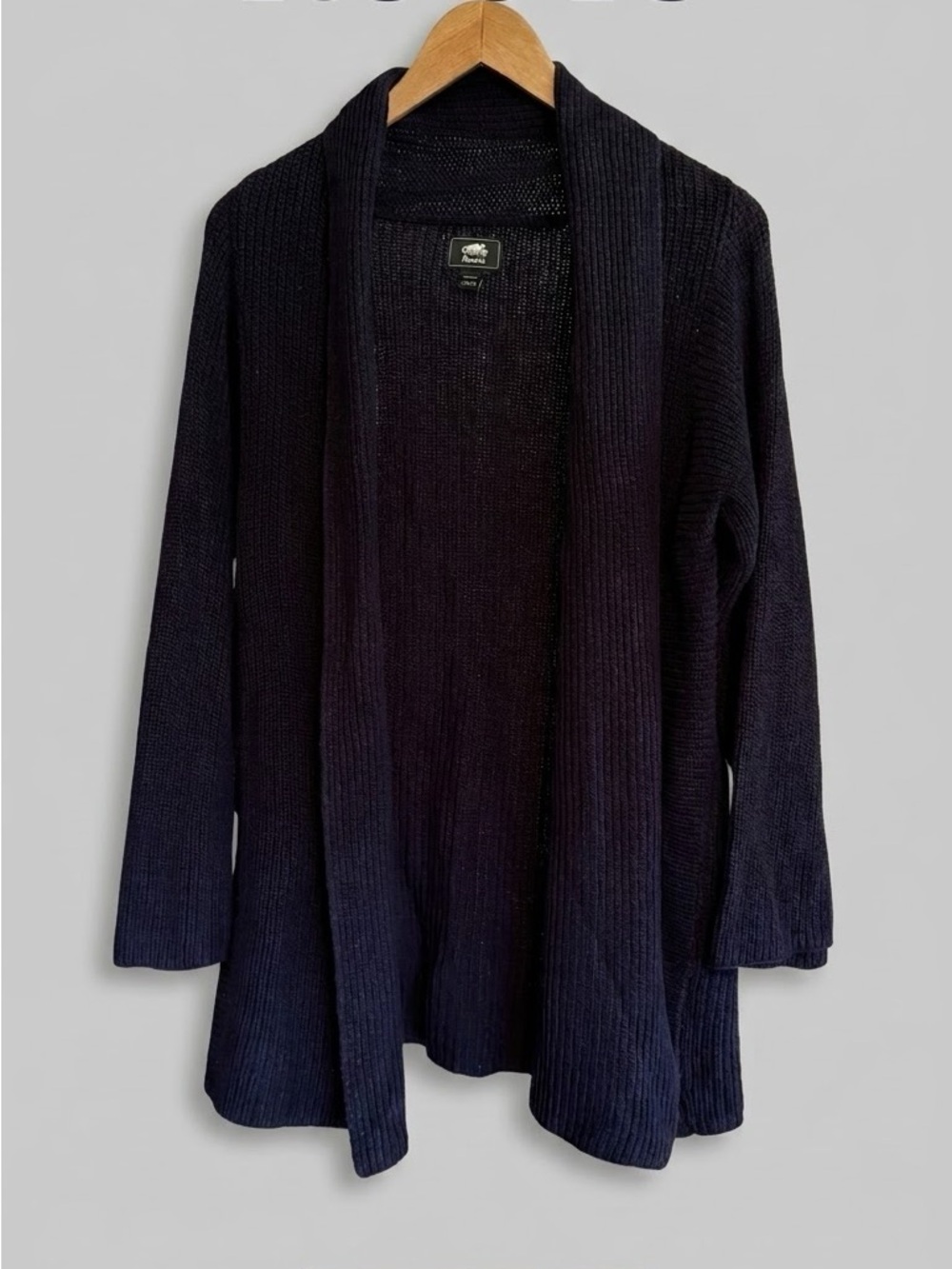 Linen and Cotton Blend Roots navy Open-Front Ribbed Cardigan